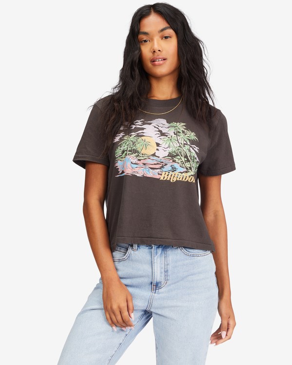 Billabong Make It Tropical Vintage Cut T-Shirt Off Black | YUTAR5134