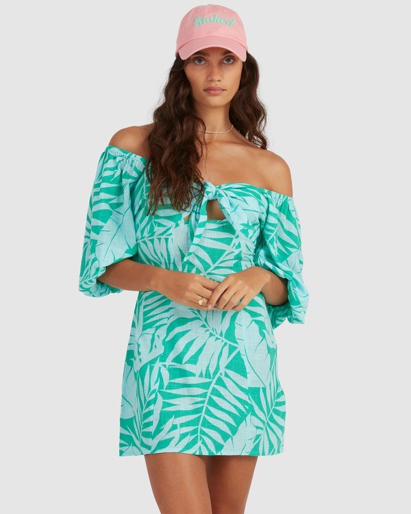 Billabong Mystic Beach Printed Mini Dress Seaspray | SRDPG3705