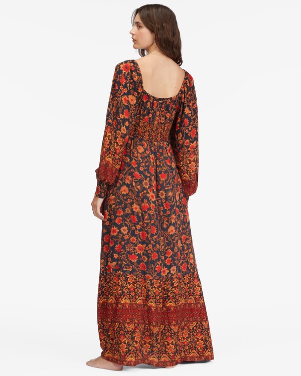 Billabong Mystic Dreamer Long Sleeve Maxi Dress Black Multi | SOARB8214