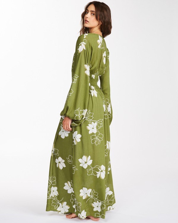 Billabong Night Bloom Long Sleeve Maxi Dress Fern | WSJZM9085