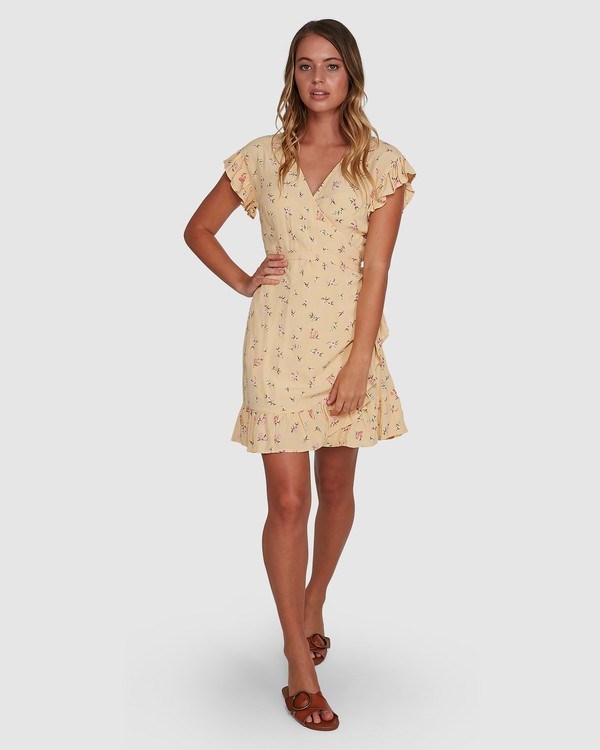 Billabong Pretty Moon Wrap Dress Mellow Yellow | LVXDQ1967