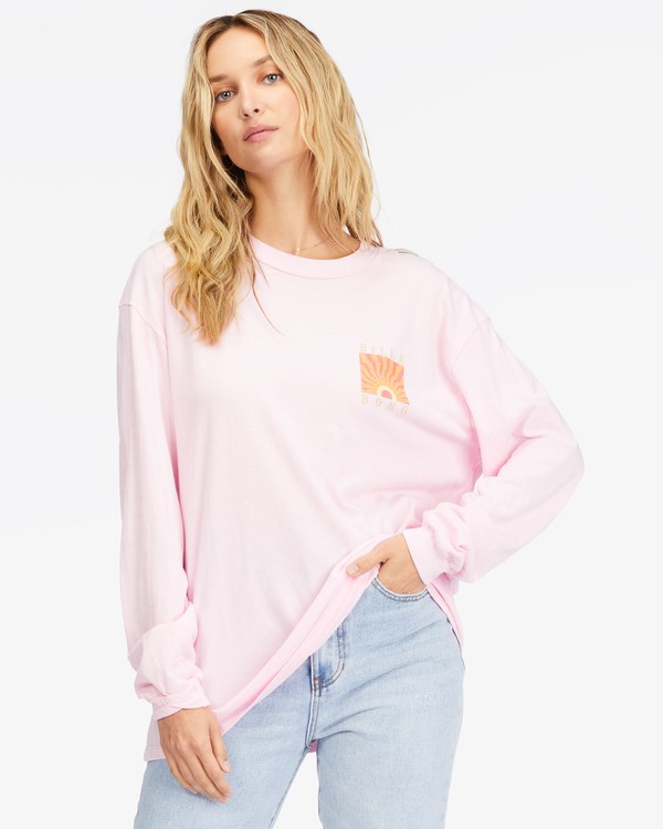 Billabong Rising Sun Long Sleeve T-Shirt Pink Kiss | DHBTL9105