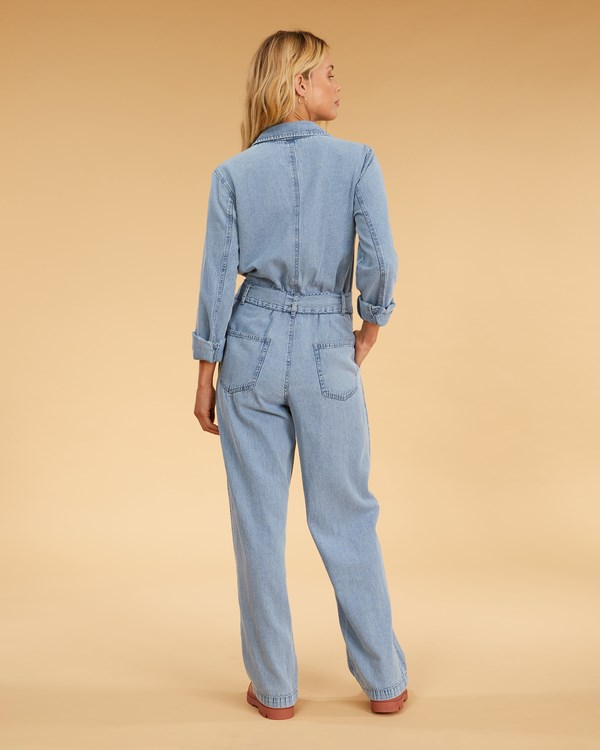 Billabong Salty Blonde Sunday Uniform Long Sleeve Jumpsuit Salty Blue | VREOW2039