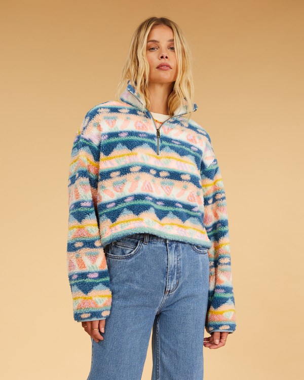 Billabong Salty Blonde Surfside Cozy Half-Zip Pullover Sweatshirt Deja Blue | EAYBD2604