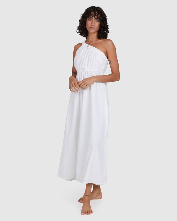 Billabong Shorebird Maxi One-Shoulder Dress White | HSFWC2190