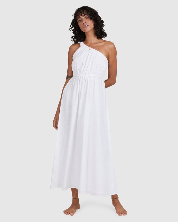 Billabong Shorebird Maxi One-Shoulder Dress White | HSFWC2190