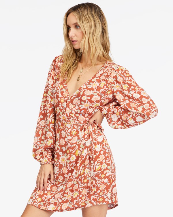 Billabong Spring Romance Mini Wrap Dress Red Clay | CULJP7231