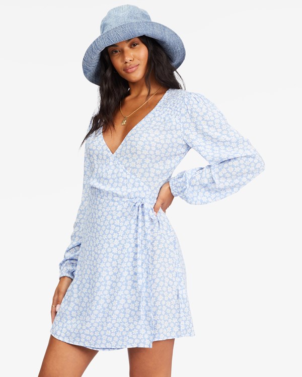 Billabong Spring Romance Mini Wrap Dress Baby Blues | OPIDE0275