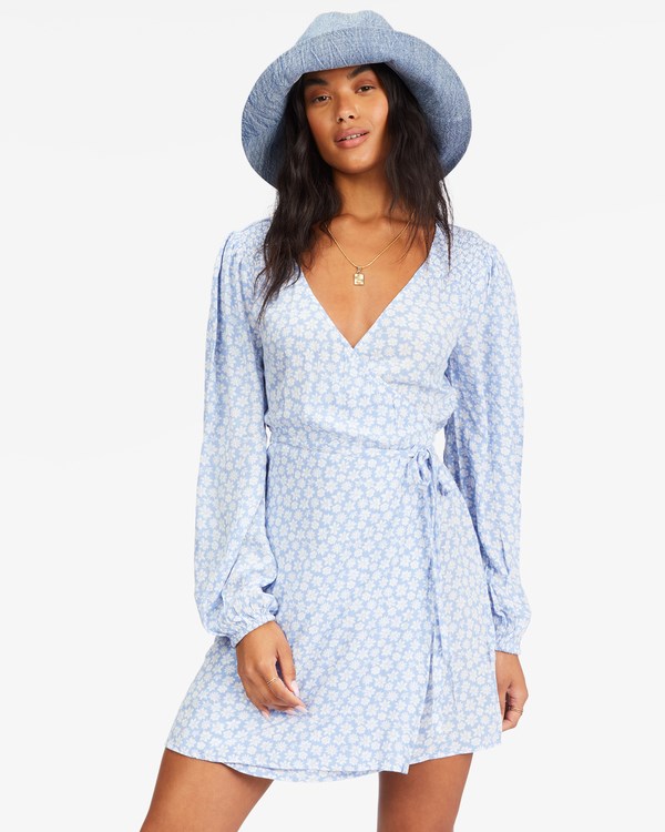 Billabong Spring Romance Mini Wrap Dress Baby Blues | OPIDE0275