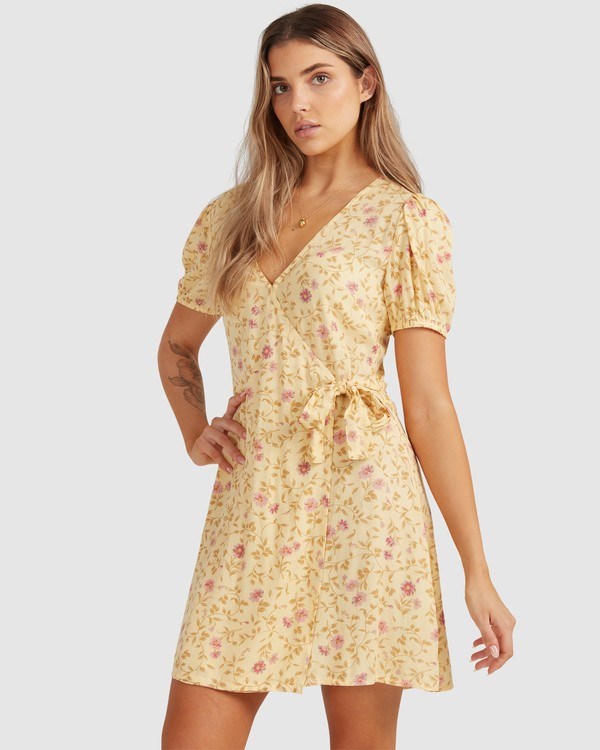 Billabong Sunlit Wrap Dress Yellow | RGOPM4710