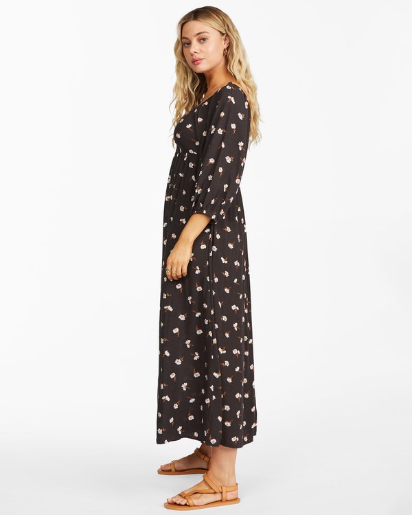 Billabong Swept Away Midi Dress Off Black | XVJYB8627