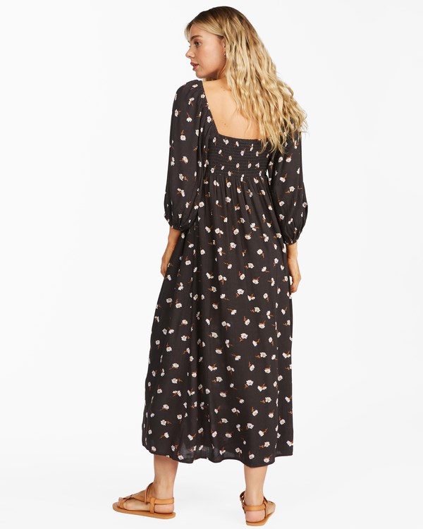 Billabong Swept Away Midi Dress Off Black | XVJYB8627