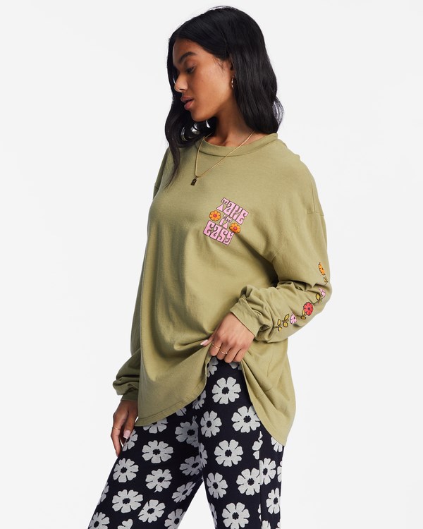 Billabong Take It Easy Long Sleeve Graphic Boyfriend T-Shirt Army | PMLOC2691