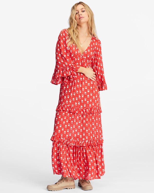 Billabong Time After Time V-Neck Maxi Dress Red Magic | KAOES8796