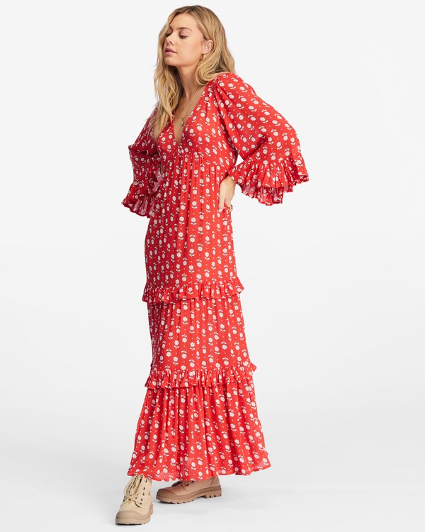 Billabong Time After Time V-Neck Maxi Dress Red Magic | KAOES8796