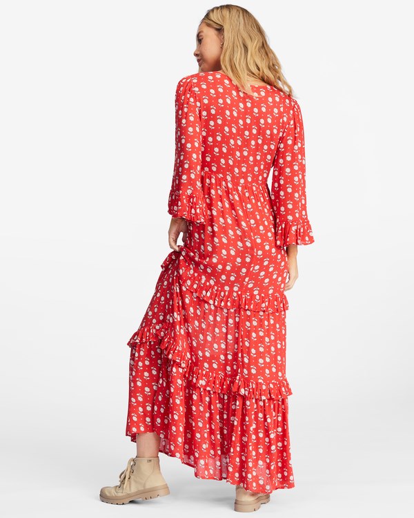 Billabong Time After Time V-Neck Maxi Dress Red Magic | KAOES8796