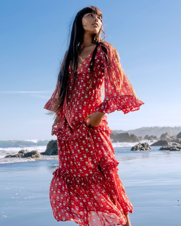 Billabong Time After Time V-Neck Maxi Dress Red Magic | KAOES8796