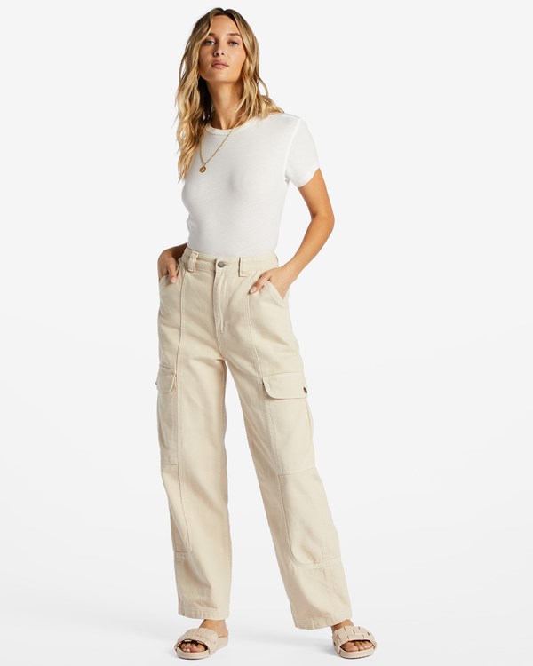 Billabong Wall To Wall Denim Cargo Pants Antique White | OGDXU0769