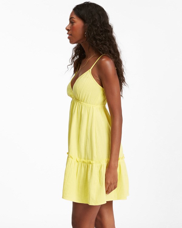 Billabong Wave After Wave Babydoll Mini Dress Citron | KRBVP8725