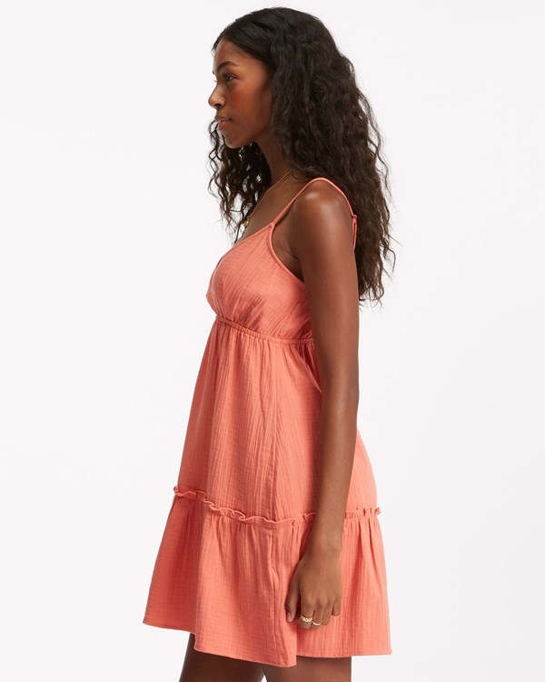 Billabong Wave After Wave Babydoll Mini Dress Rose Clay | RIUKP1259