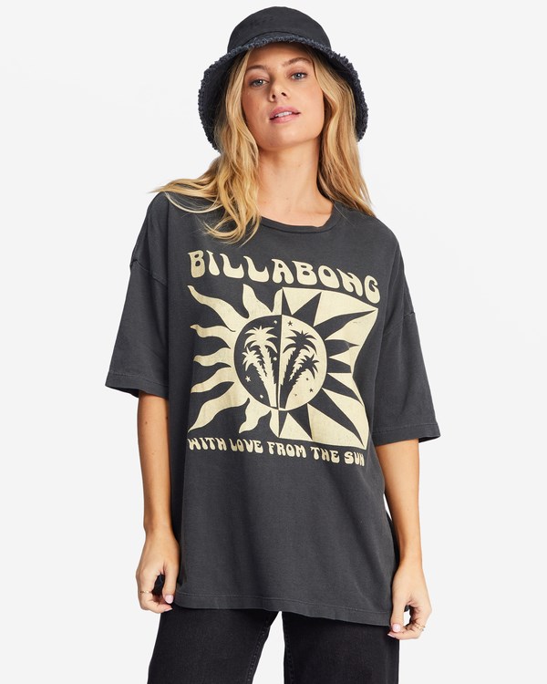 Billabong With Love From The Sun Oversized Graphic Boyfriend T-Shirt Off Black | CMEAJ6284