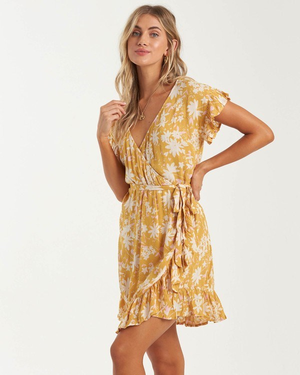 Billabong Wrap And Roll Dress Bright Gold | DBUZT0375