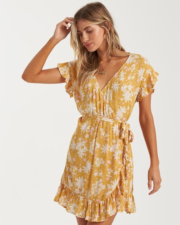 Billabong Wrap And Roll Dress Bright Gold | DBUZT0375